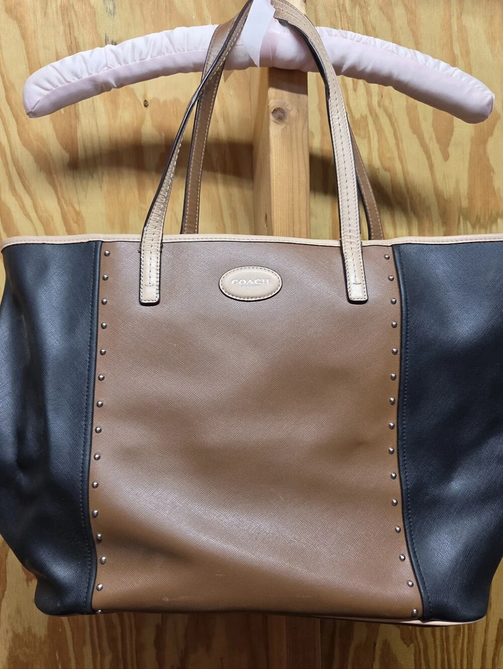 Coach Metro Colorblock Saffiano Leather Studded Tote Bag F31325